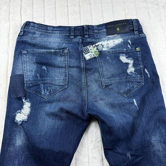 Ron Tomson Logo Graphic Distressed Jeans Men 34x30 Slim Straight Stretch Luxury - Picture 15 of 16